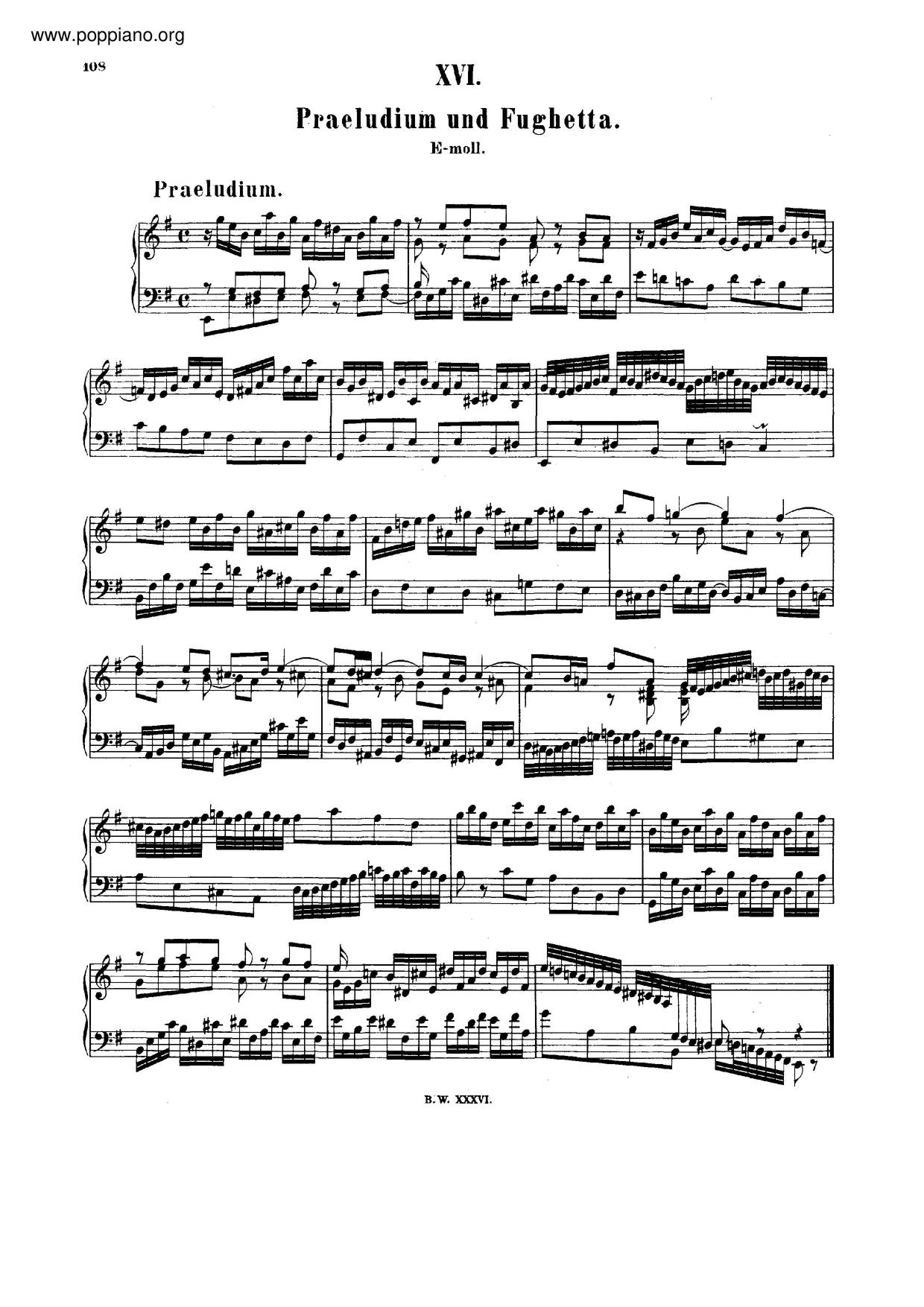 Prelude And Fughetta In E Minor, BWV 900 Score