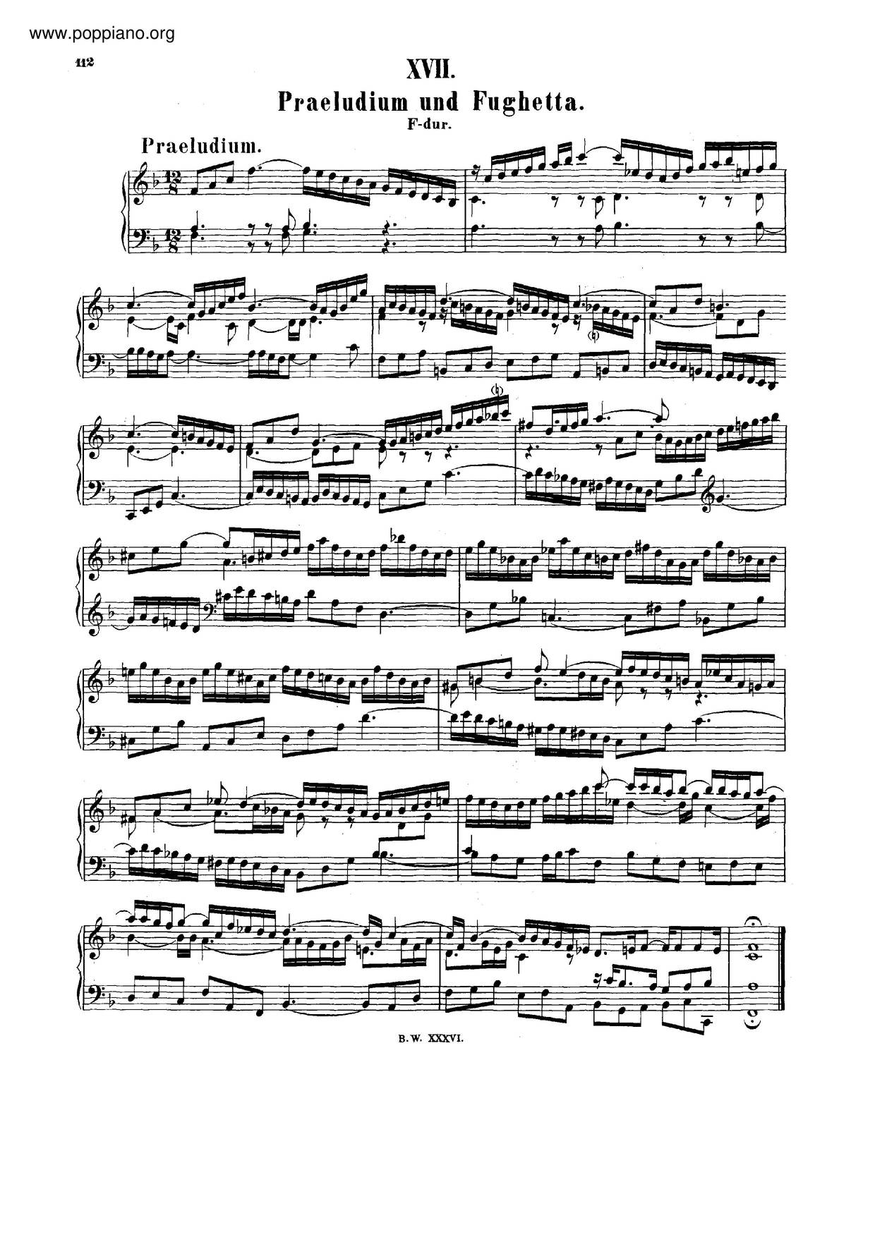 Prelude And Fughetta In F Major, BWV 901琴谱