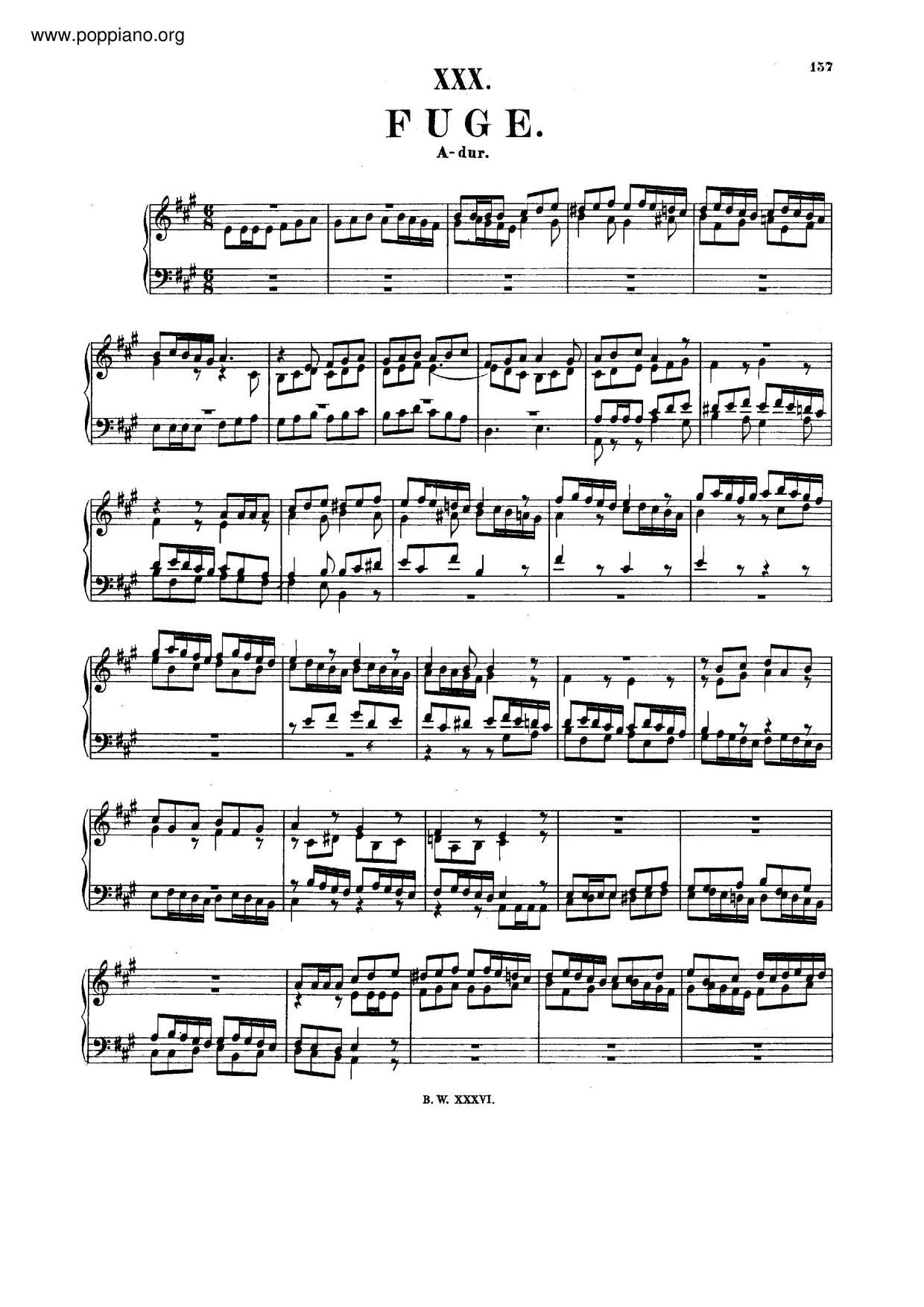 Prelude And Fugue In A Major, BWV 896琴譜