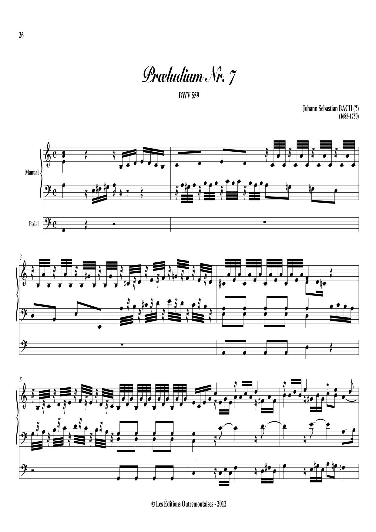 Prelude And Fugue In A Minor, BWV 559ピアノ譜