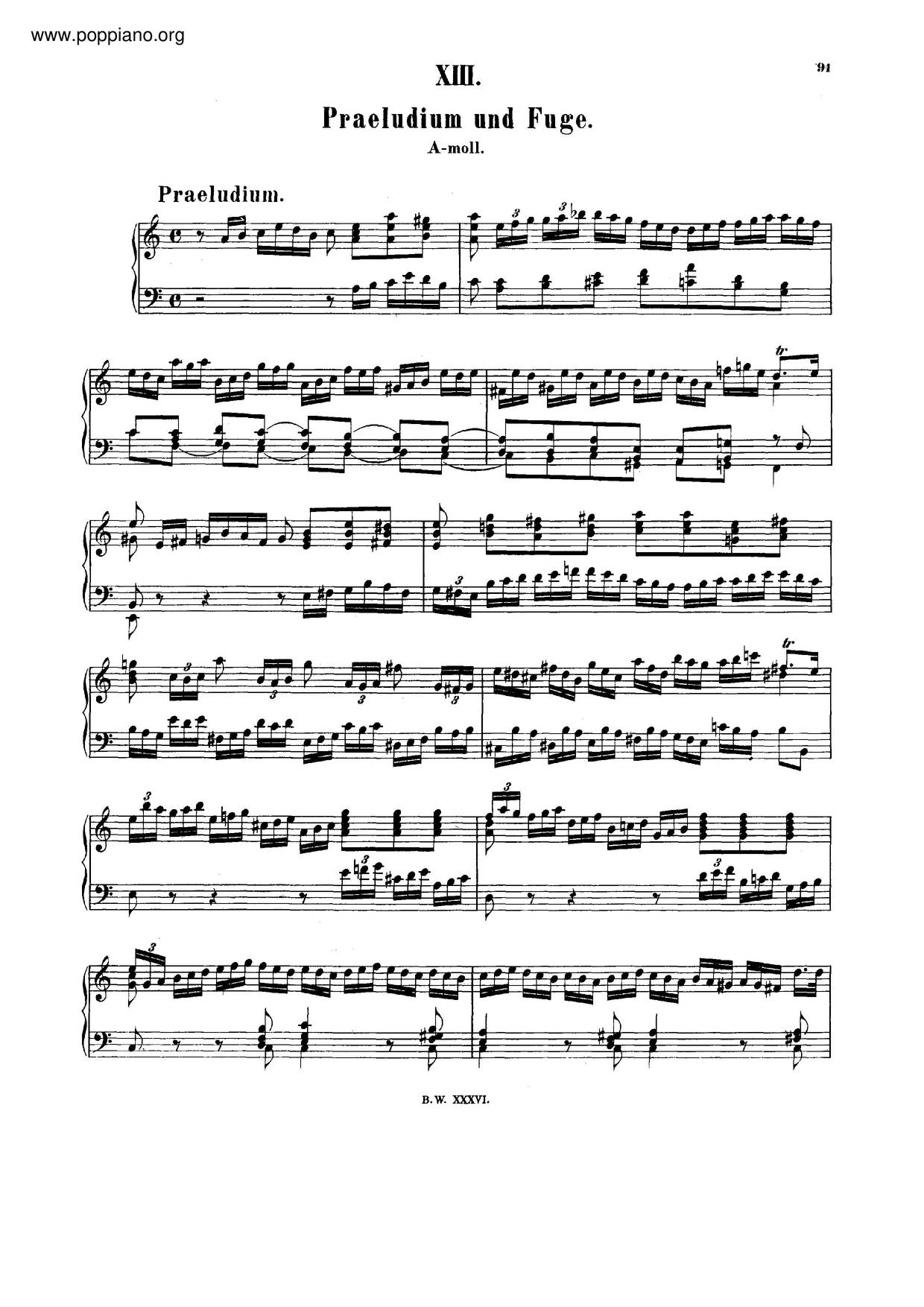 Prelude And Fugue In A Minor, BWV 894琴譜