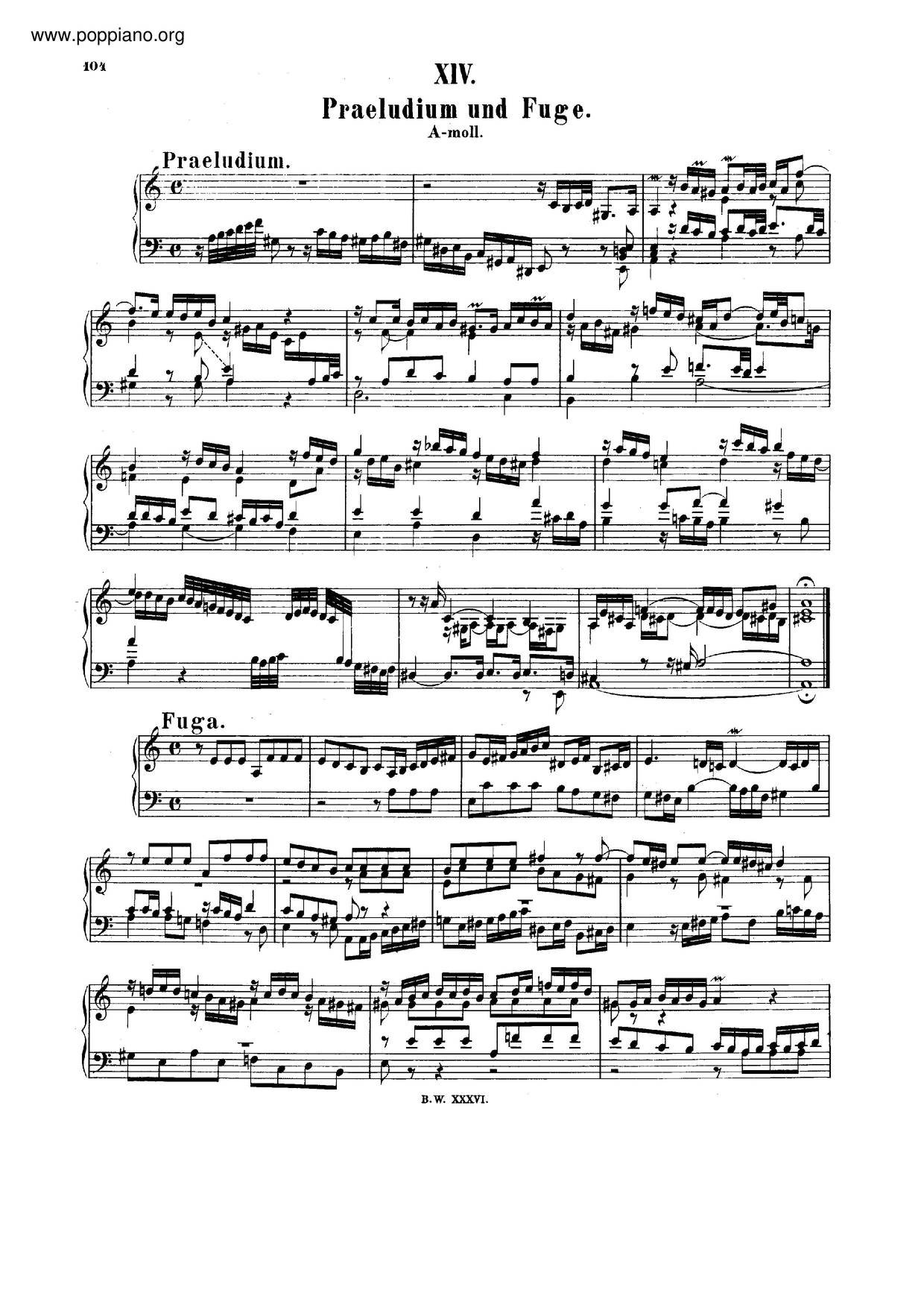 Prelude And Fugue In A Minor, BWV 895ピアノ譜