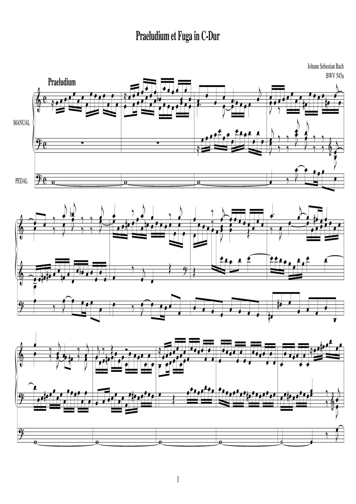 Prelude And Fugue In C Major, BWV 545A琴谱