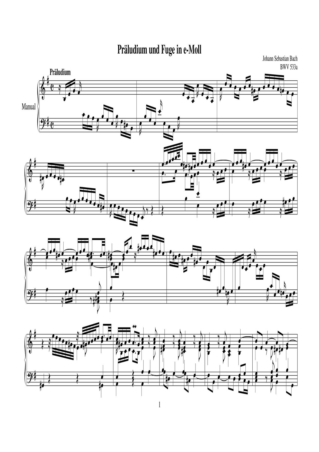 Prelude And Fugue In E Minor, BWV 533A琴譜