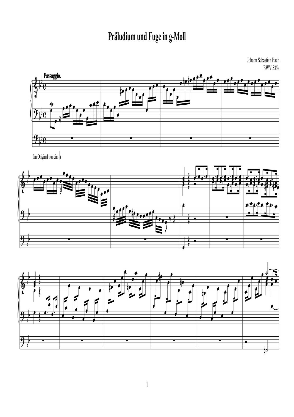 Prelude And Fugue In G Minor, BWV 535Aピアノ譜