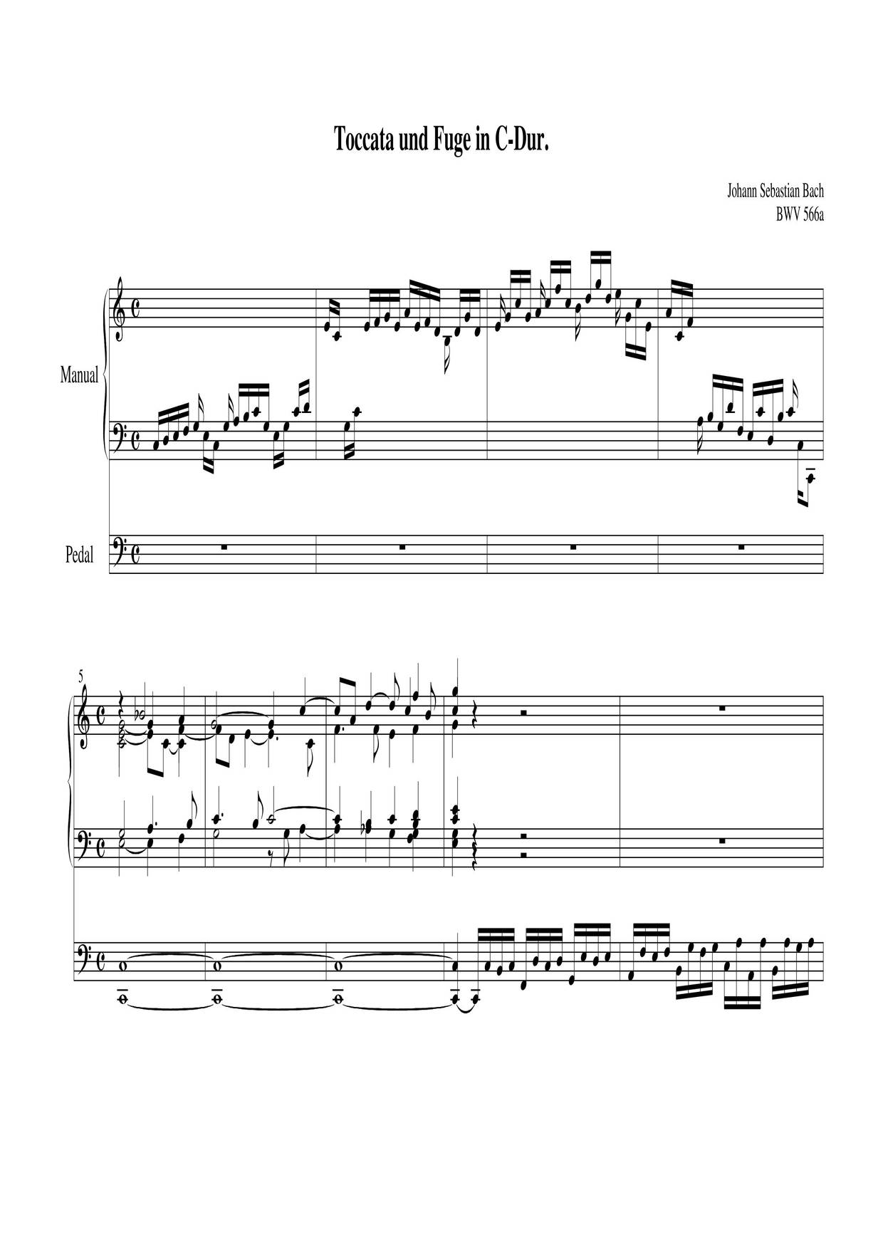 Toccata And Fugue In C Major, BWV 566A Score