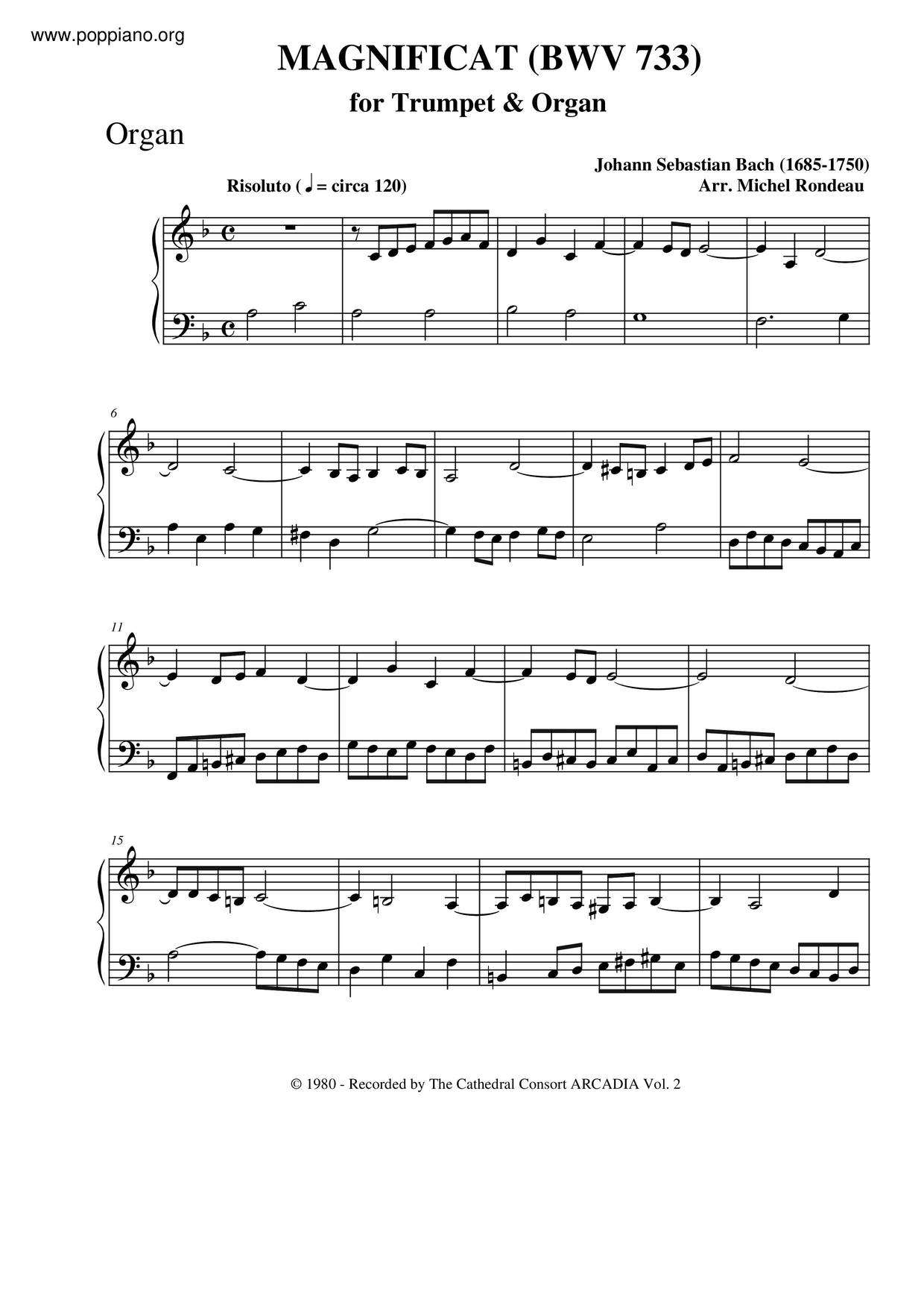 Fuga Sopra Il Magnificat, BWV 733ピアノ譜