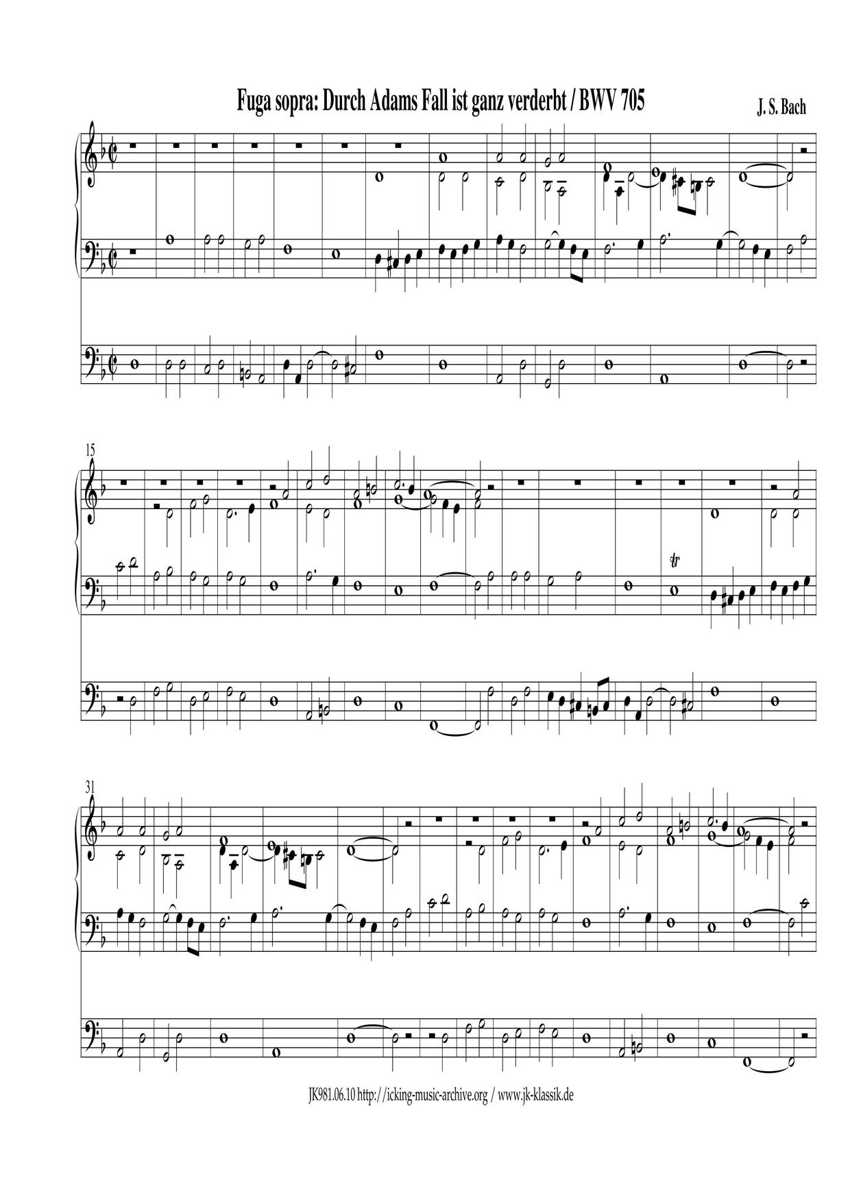 Fughetta On The Chorale 'Durch Adams Fall Ist Ganz Verderbt', BWV 705琴谱