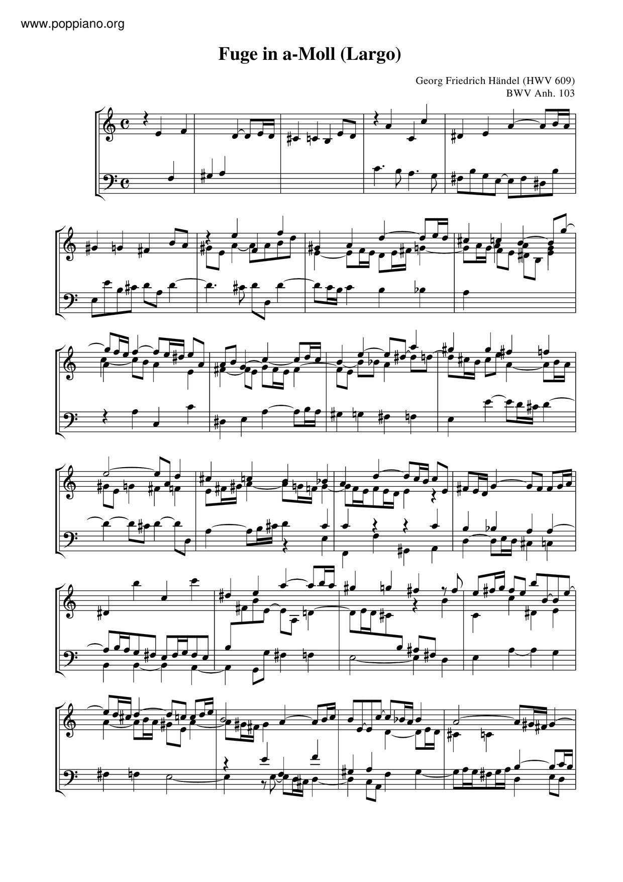 Fugue In A Minor, BWV Anh. 103 Score