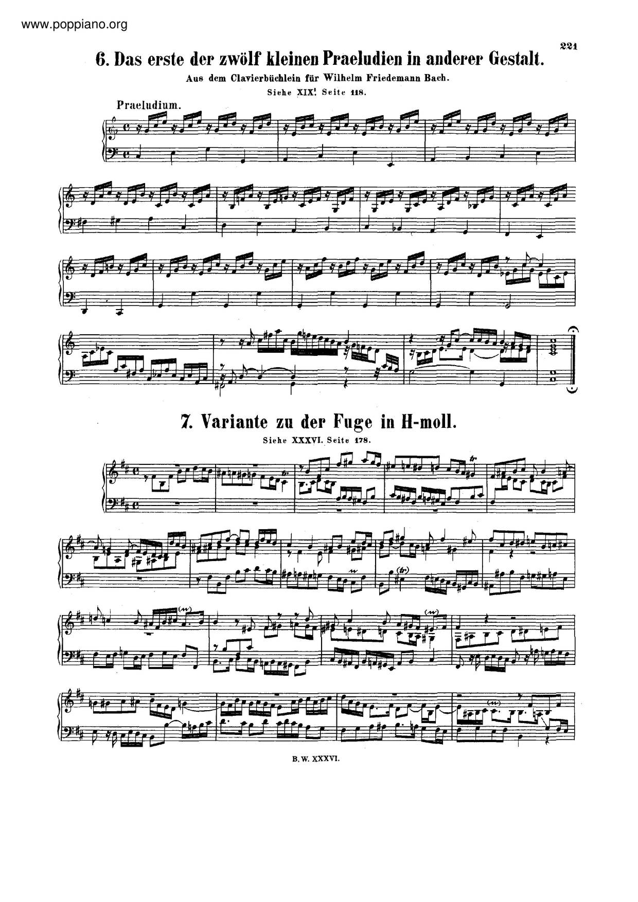 Fugue In B Minor, BWV 951 Score