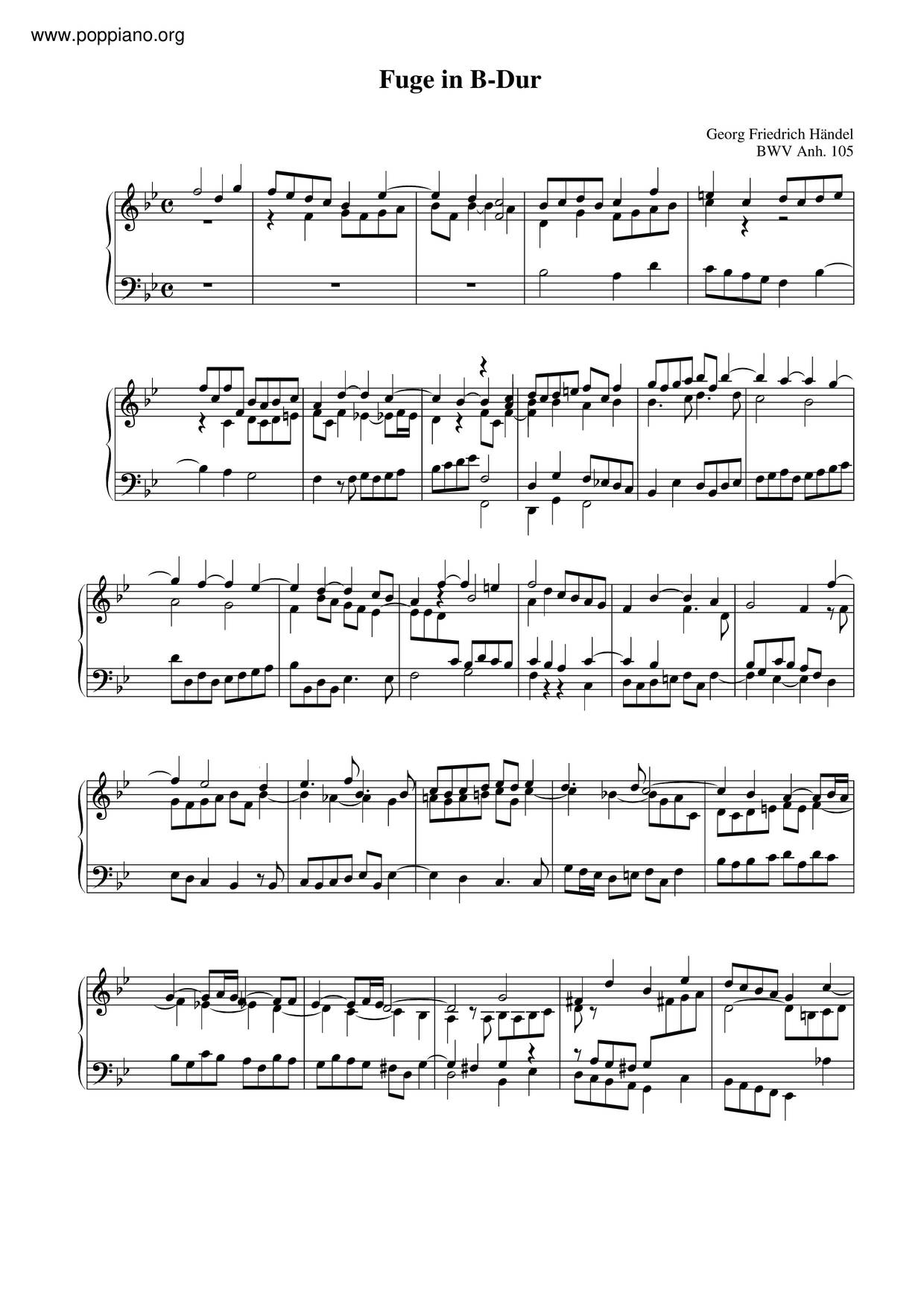 Fugue In B-Flat Major, BWV Anh. 105 Score