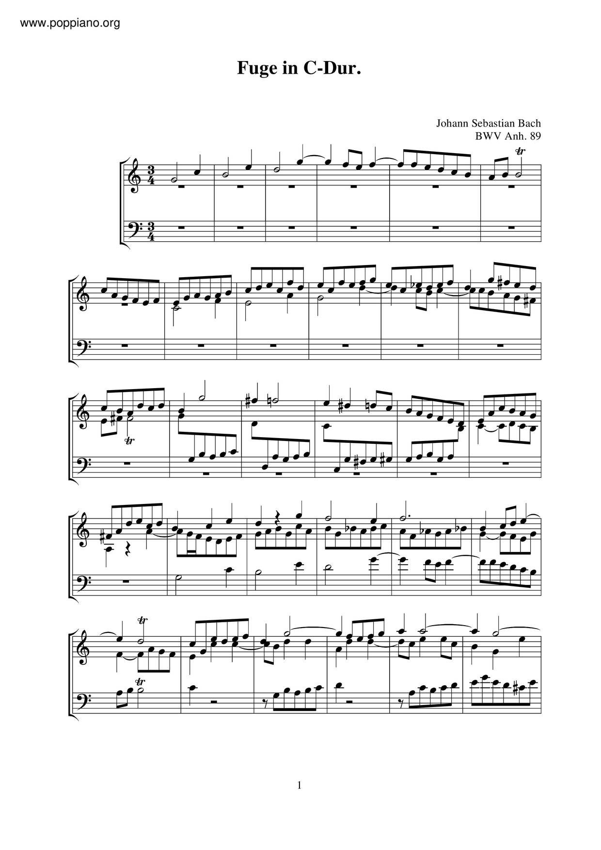 Fugue In C Major, BWV Anh. 89 Score