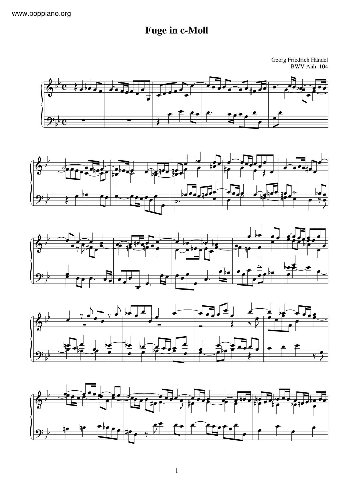 Fugue In C Minor, BWV Anh. 104 Score