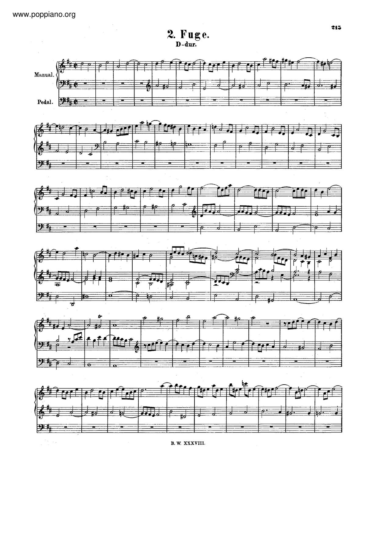 Fugue In D Major, BWV 580 Score