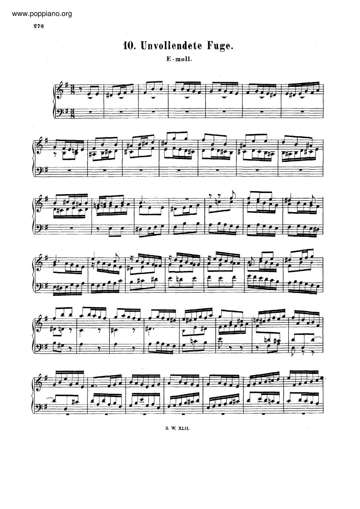 Fugue In E Minor, BWV 960 Score