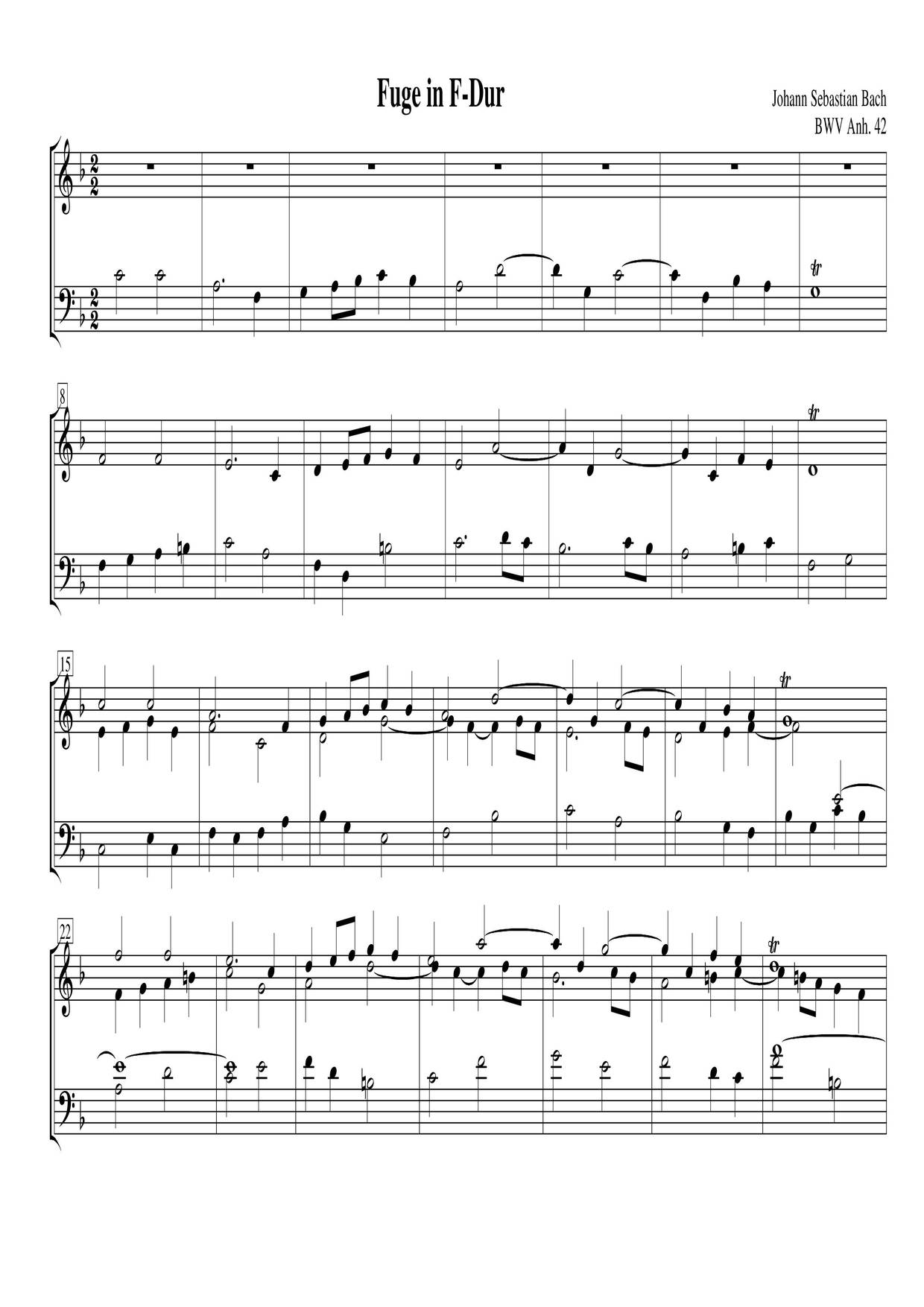 Fugue In F Major, BWV Anh. 42 Score