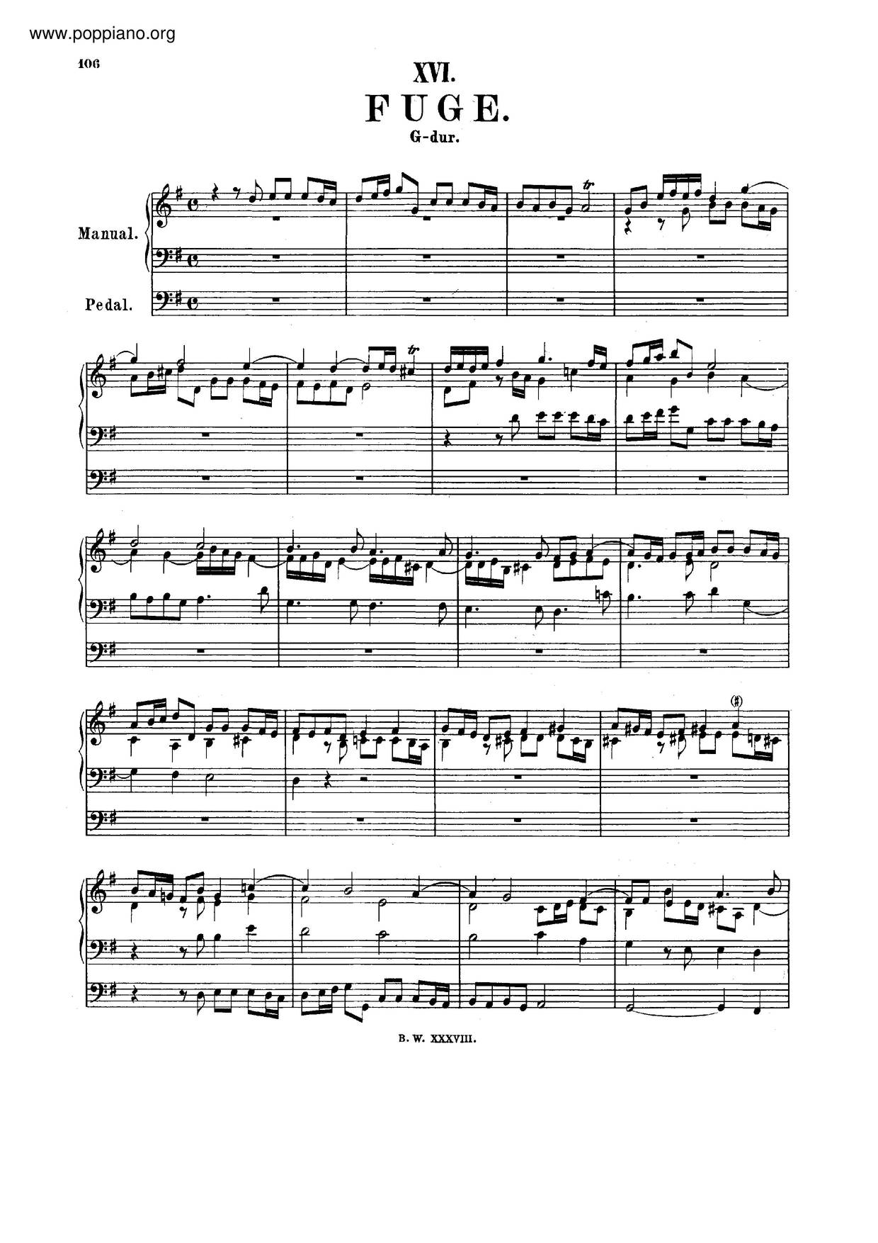 Fugue In G Major, BWV 576琴谱