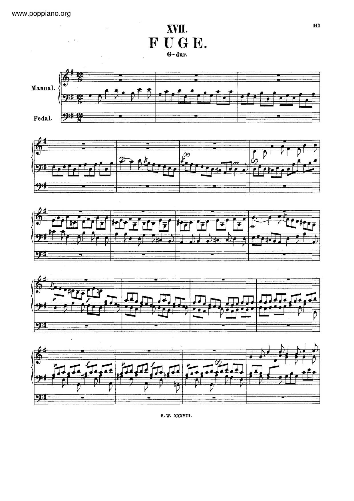 Fugue In G Major, BWV 577琴谱