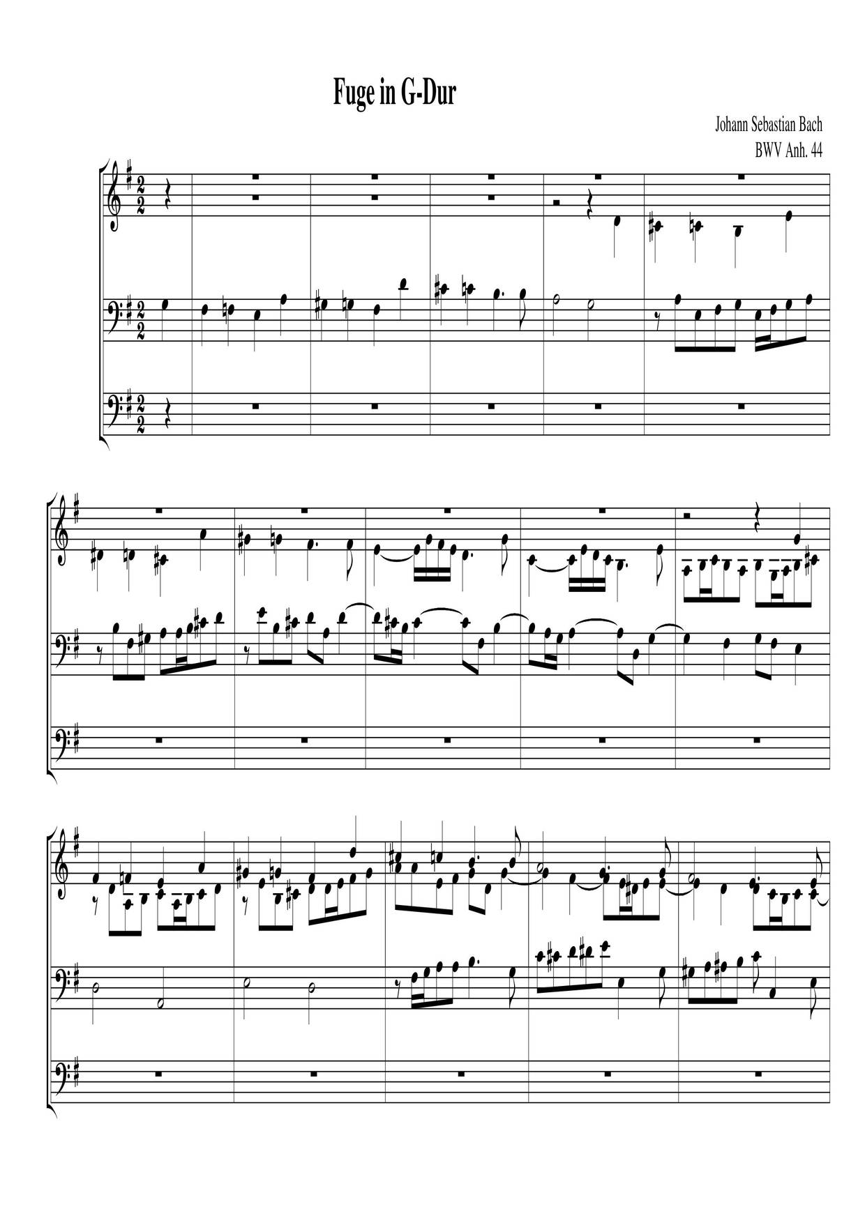 Fugue In G Major, BWV Anh. 44 Score