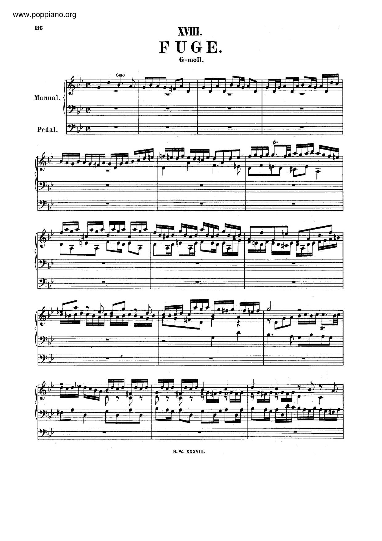 Fugue In G Minor, 'Little', BWV 578琴谱