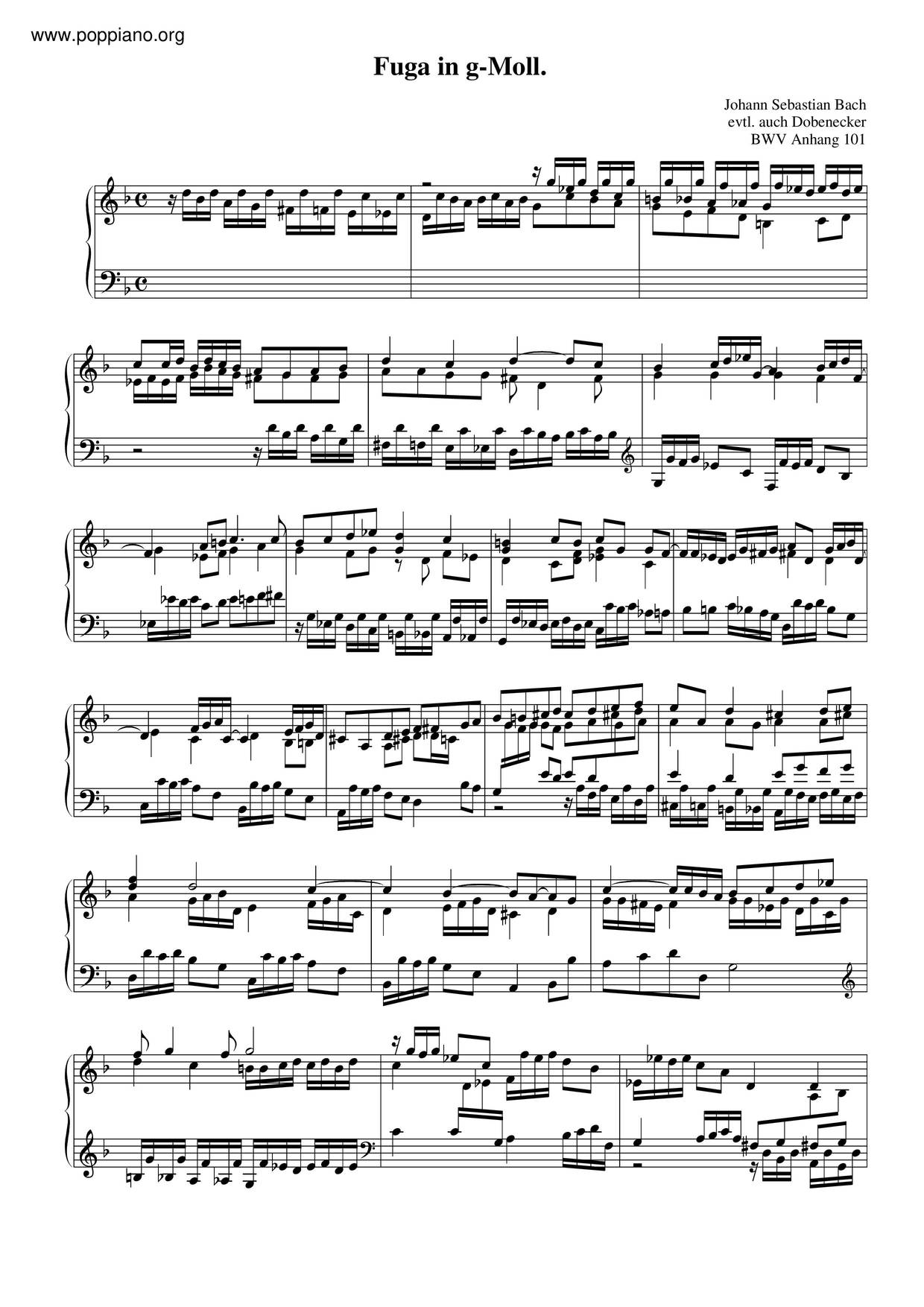 Fugue In G Minor, BWV Anh. 101 Score