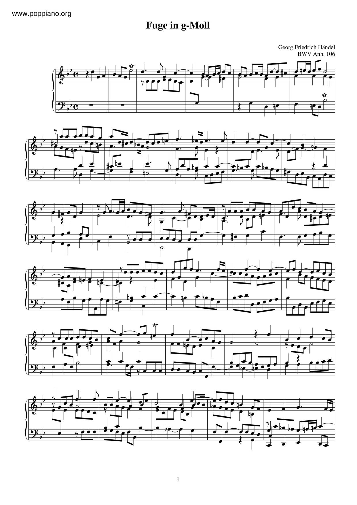 Fugue In G Minor, BWV Anh. 106 Score