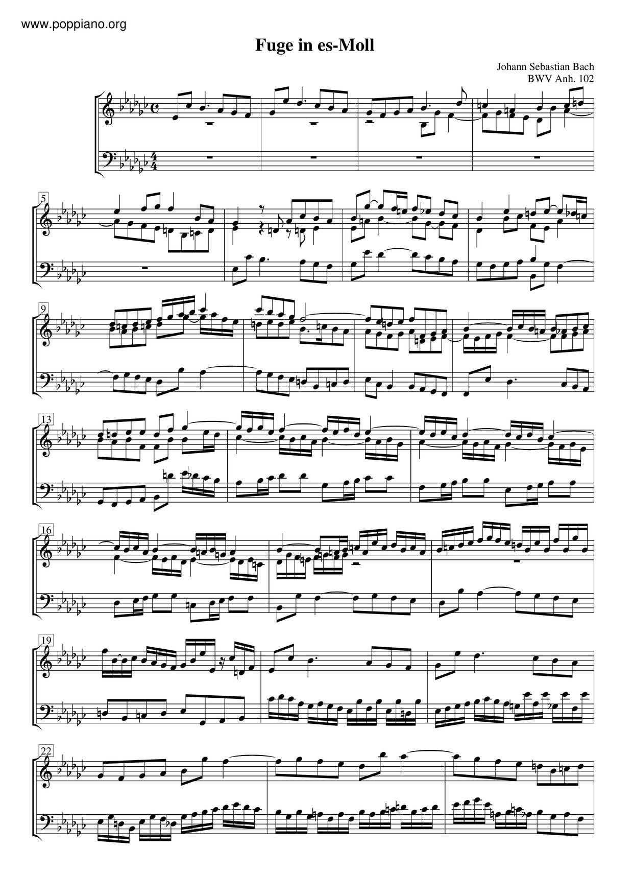 Fugue In G-Flat Major, BWV Anh. 102 Score