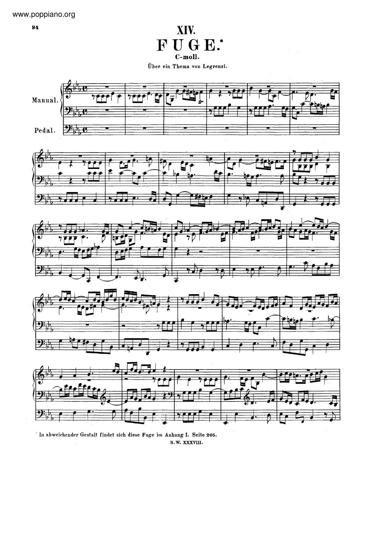 Fugue On A Theme By Giovanni Legrenzi, BWV 574 Score