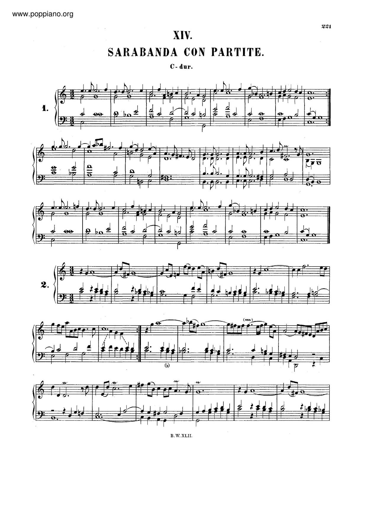 Sarabande Con Partite In C Major, BWV 990 Score