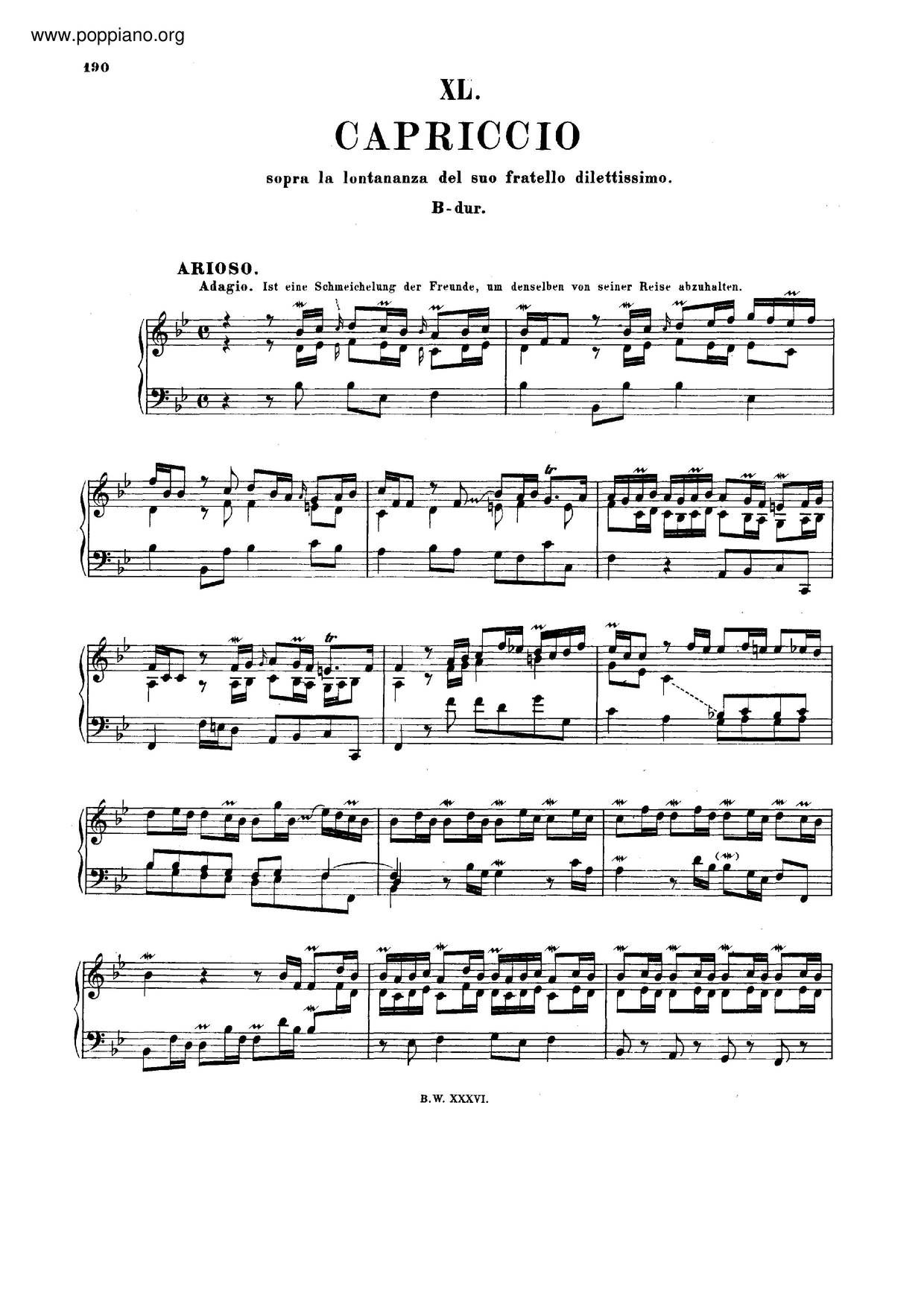 Capriccio In B-Flat Major, BWV 992 Score