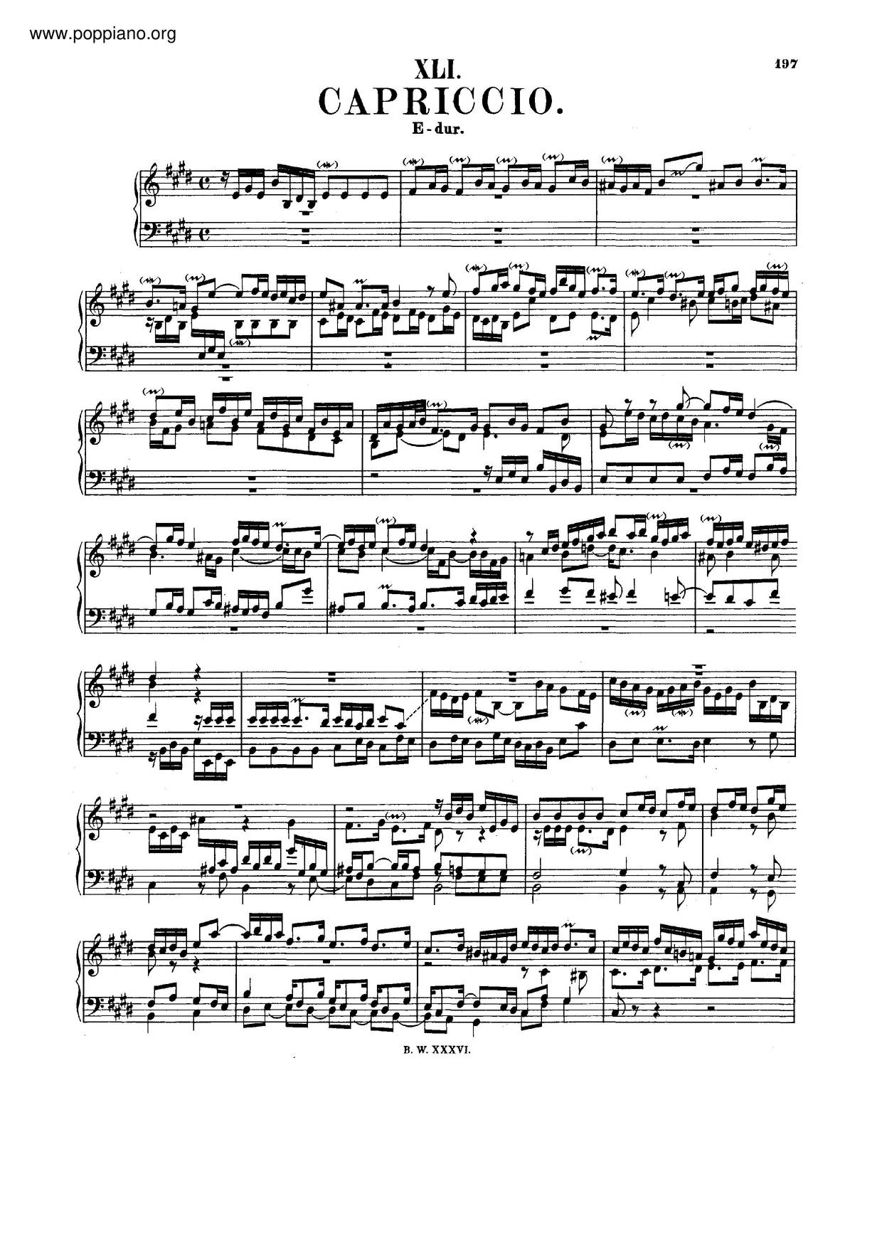Capriccio In E Major, BWV 993琴谱