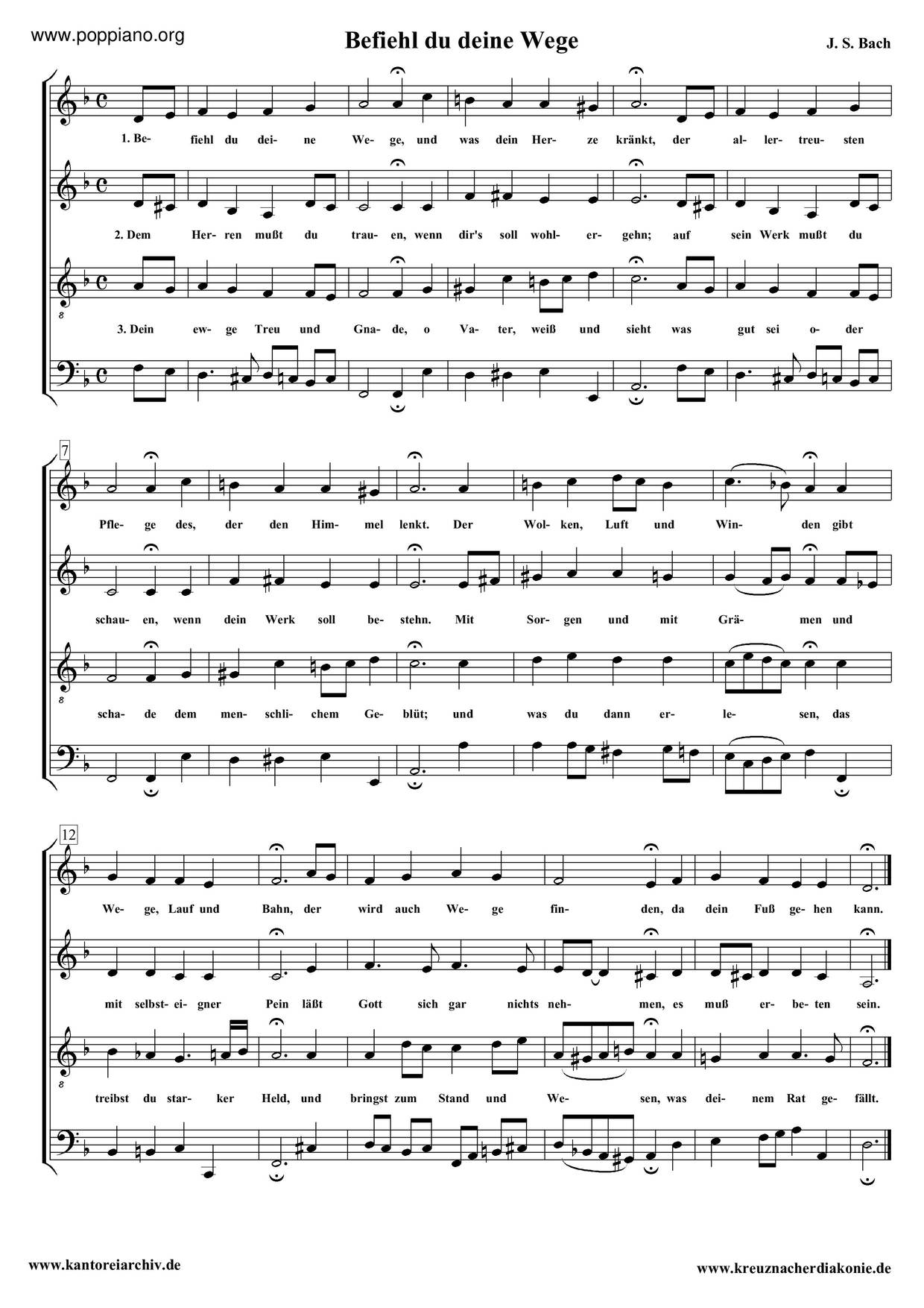Chorale Harmonisations, BWV 1-438琴譜