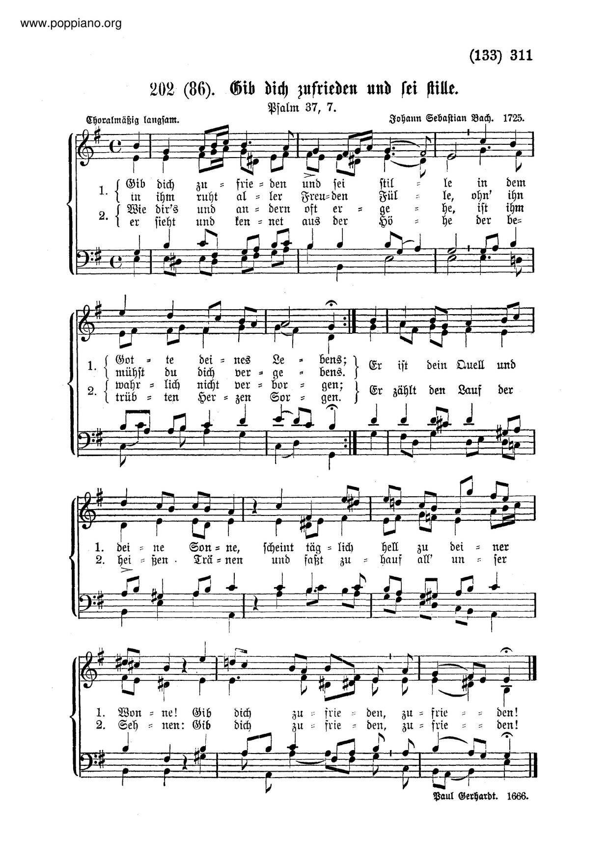 Gib Dich Zufrieden Und Sei Stille, BWV 511琴譜