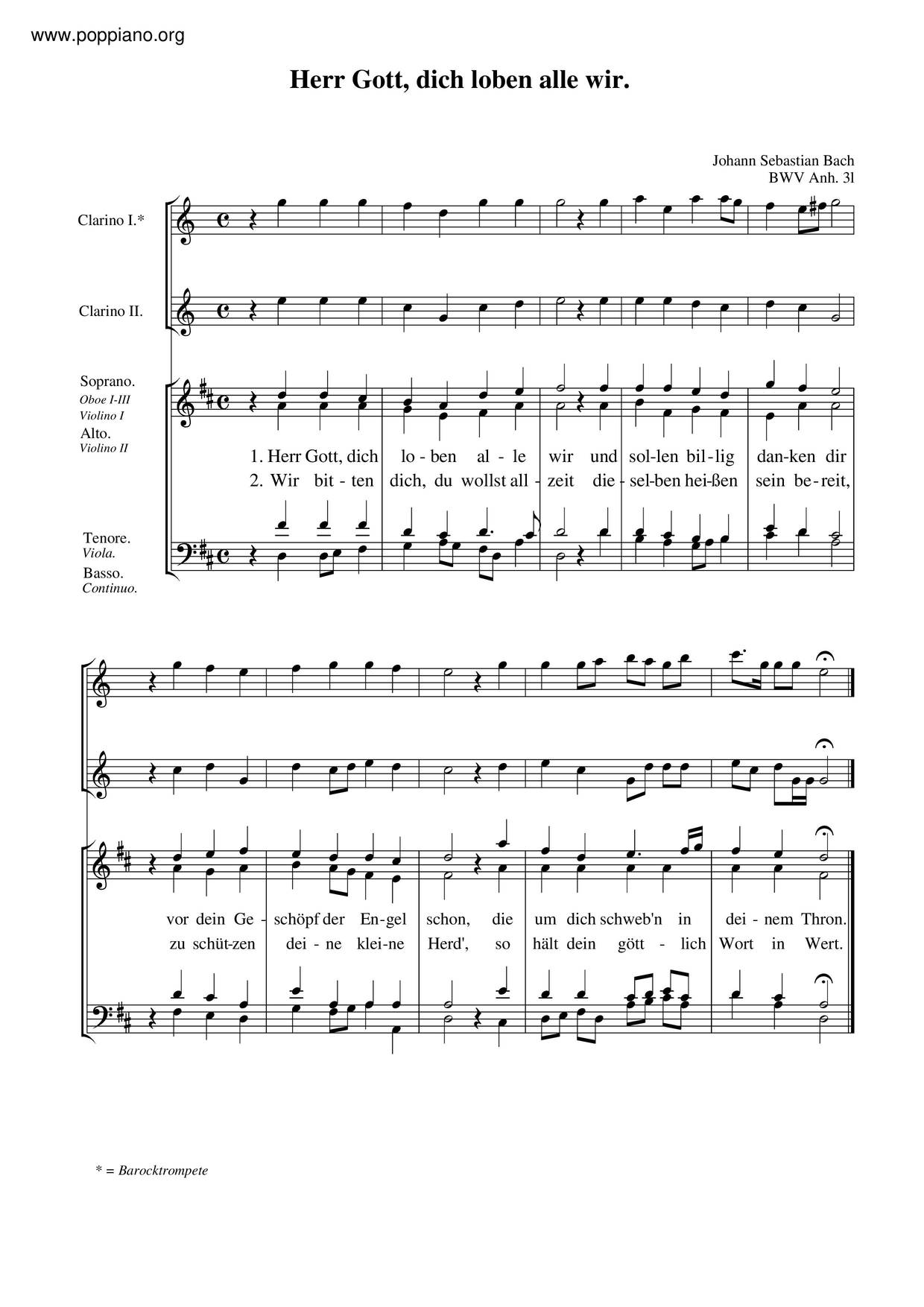 Herr Gott, Dich Loben Alle Wir, BWV Anh. 31ピアノ譜
