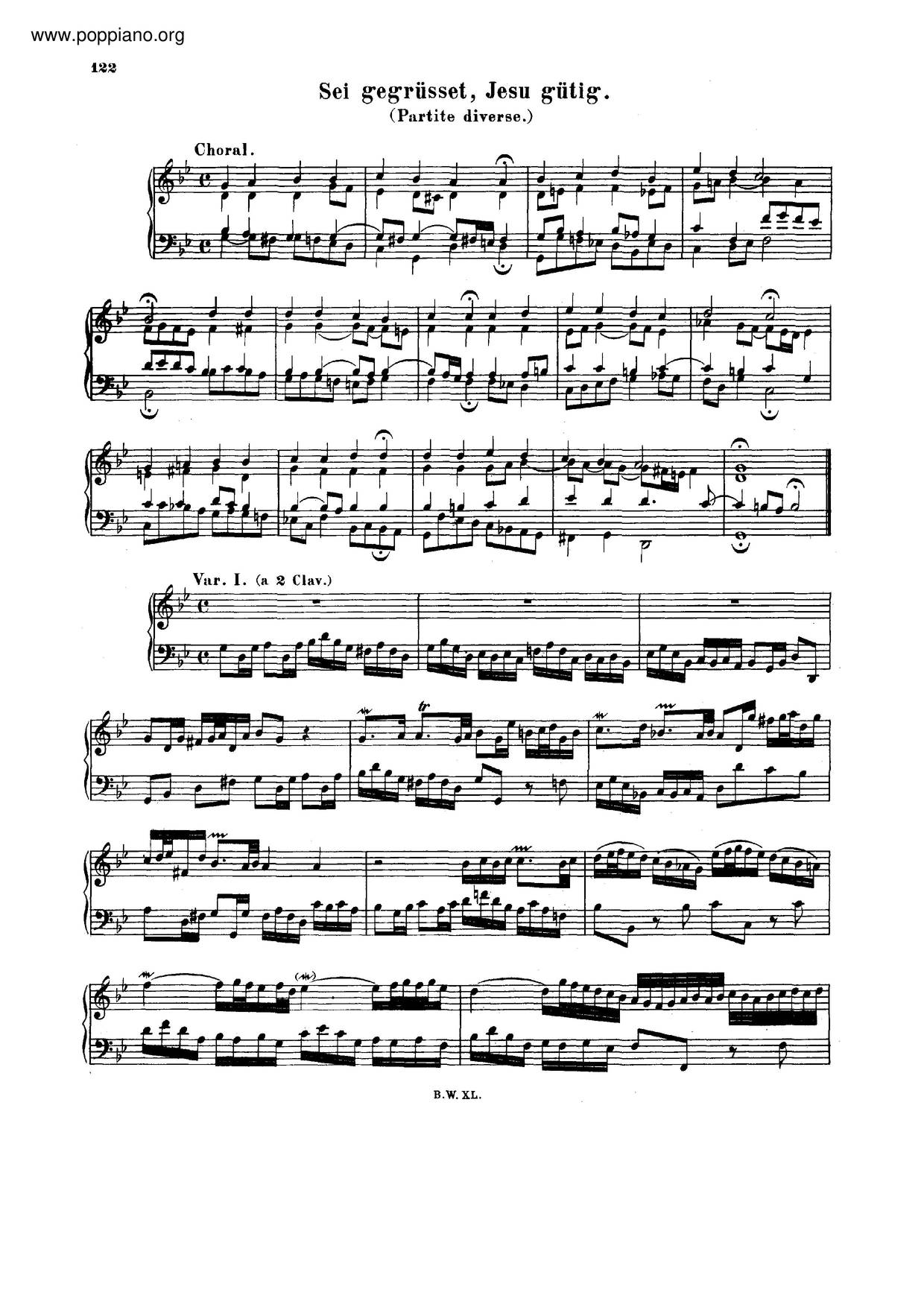 Sei Gegrüsset, Jesu Gütig, BWV 768琴谱