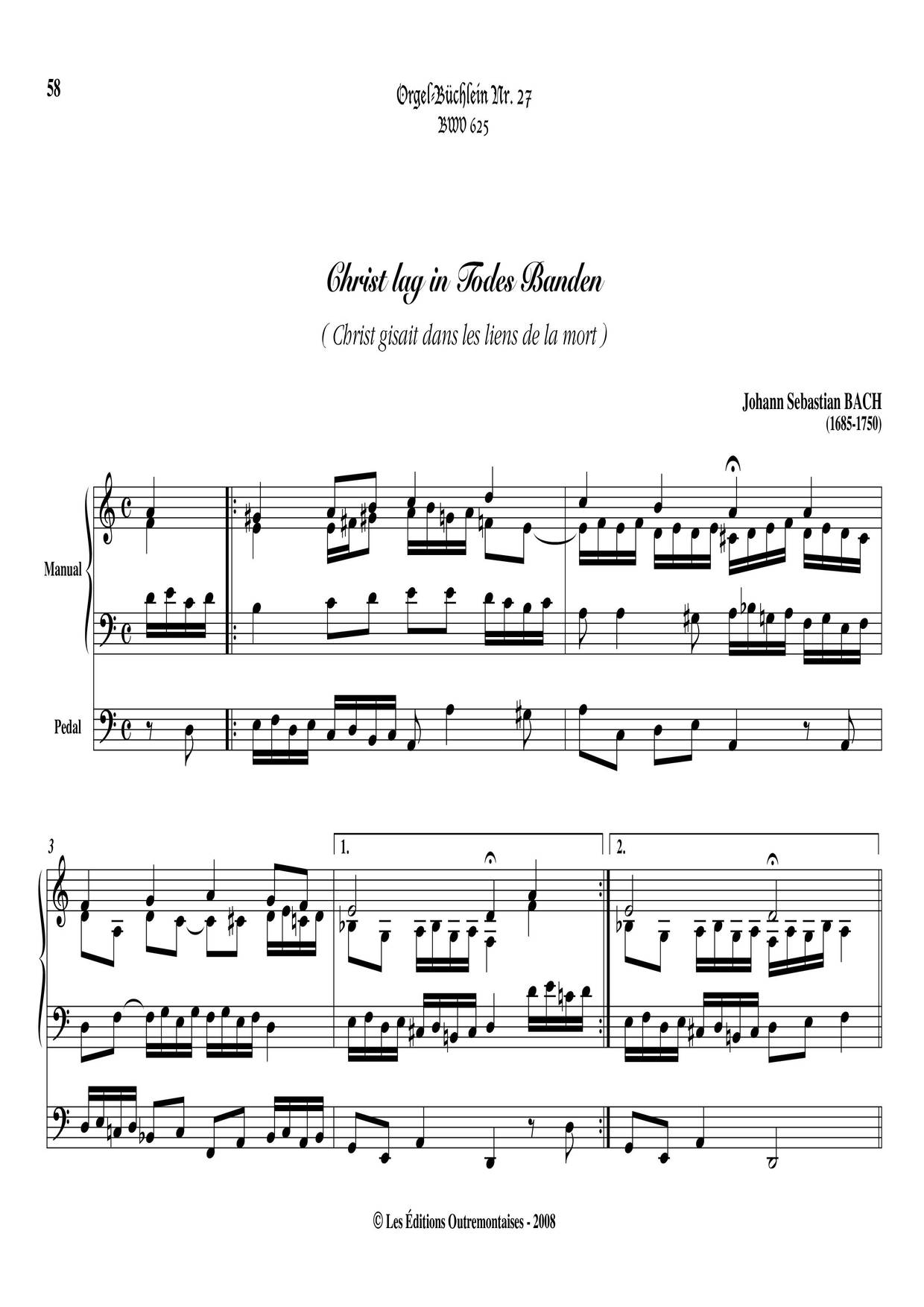 Chorale Prelude 'Christ Lag In Todesbanden', BWV 625琴谱
