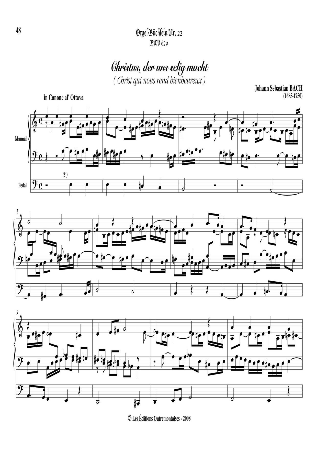 Chorale Prelude 'Christus Der Uns Selig Macht', BWV 620ピアノ譜