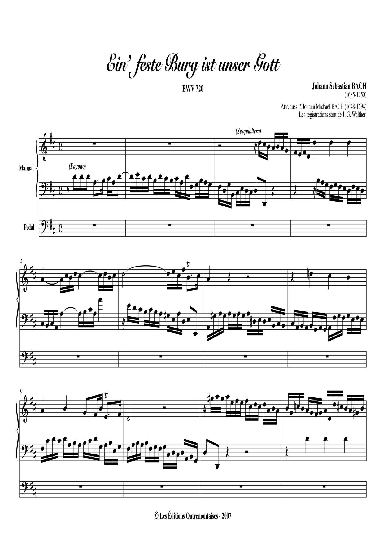 Chorale Prelude 'Ein Feste Burg Ist Unser Gott', BWV 720ピアノ譜