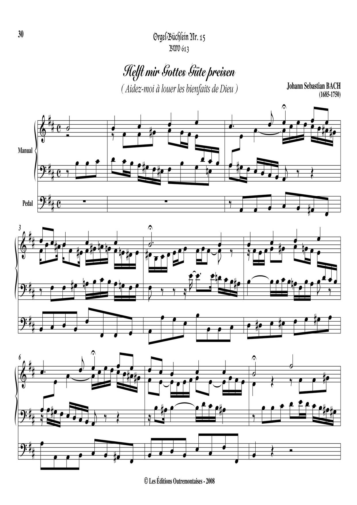 Chorale Prelude 'Helft Mir Gottes Gute Preisen', BWV 613 Score