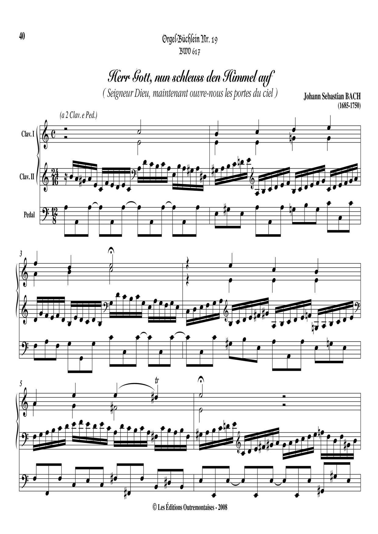 Chorale Prelude 'Herr Gott Nun Schleuss Den Himmel Auf', BWV 617琴譜