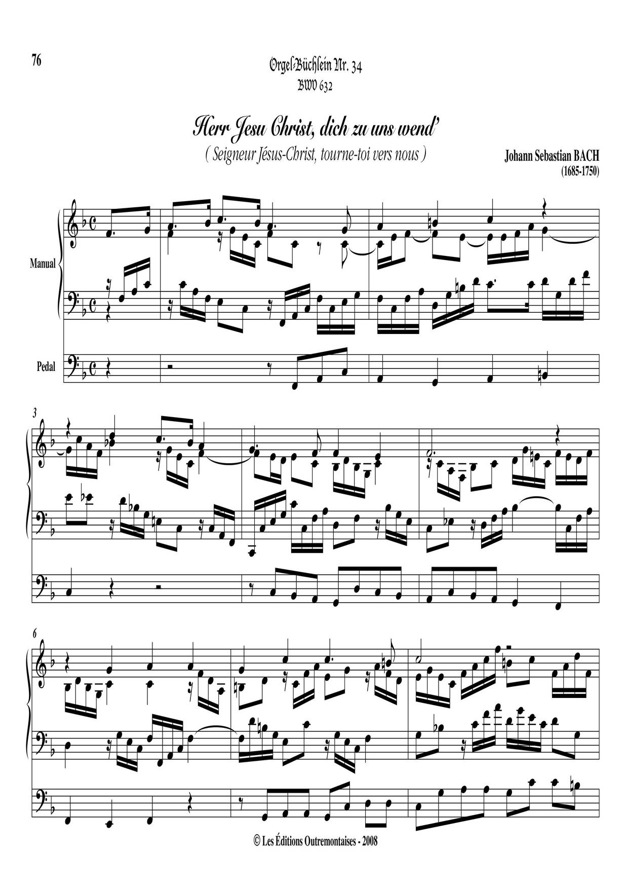 Chorale Prelude 'Herr Jesu Christ Dich Zu Uns Wend', BWV 632琴谱