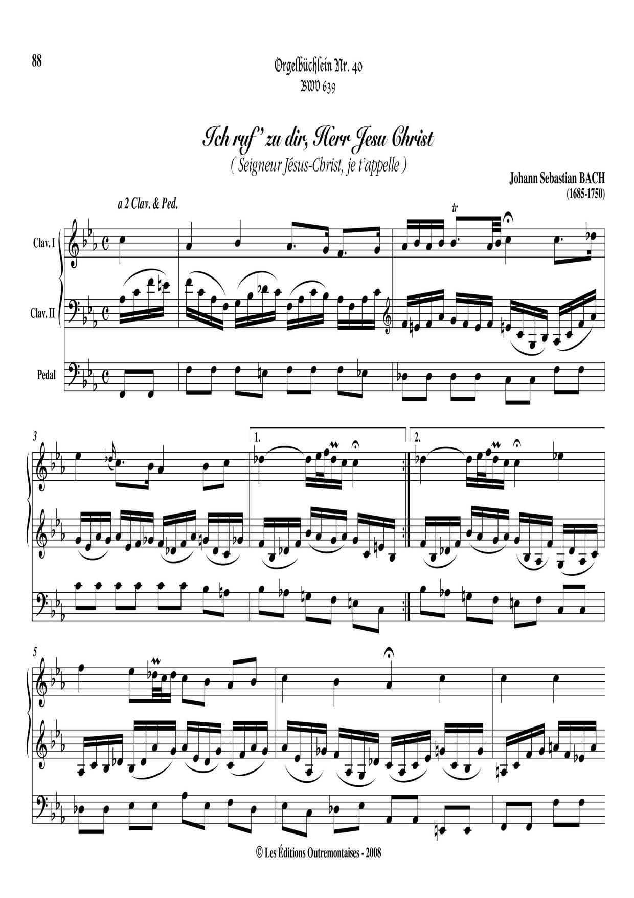 Chorale Prelude 'Ich Ruf Zu Dir Herr Jesu Christ', BWV 639琴谱