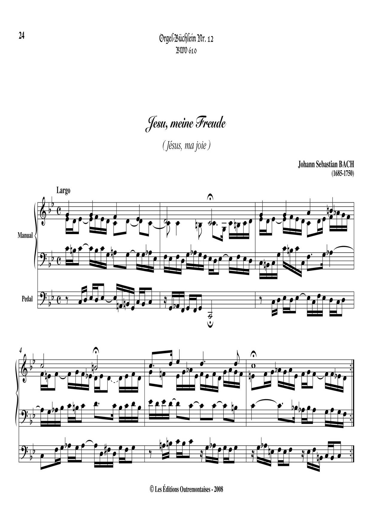 Chorale Prelude 'Jesu, Meine Freude', BWV 599琴谱