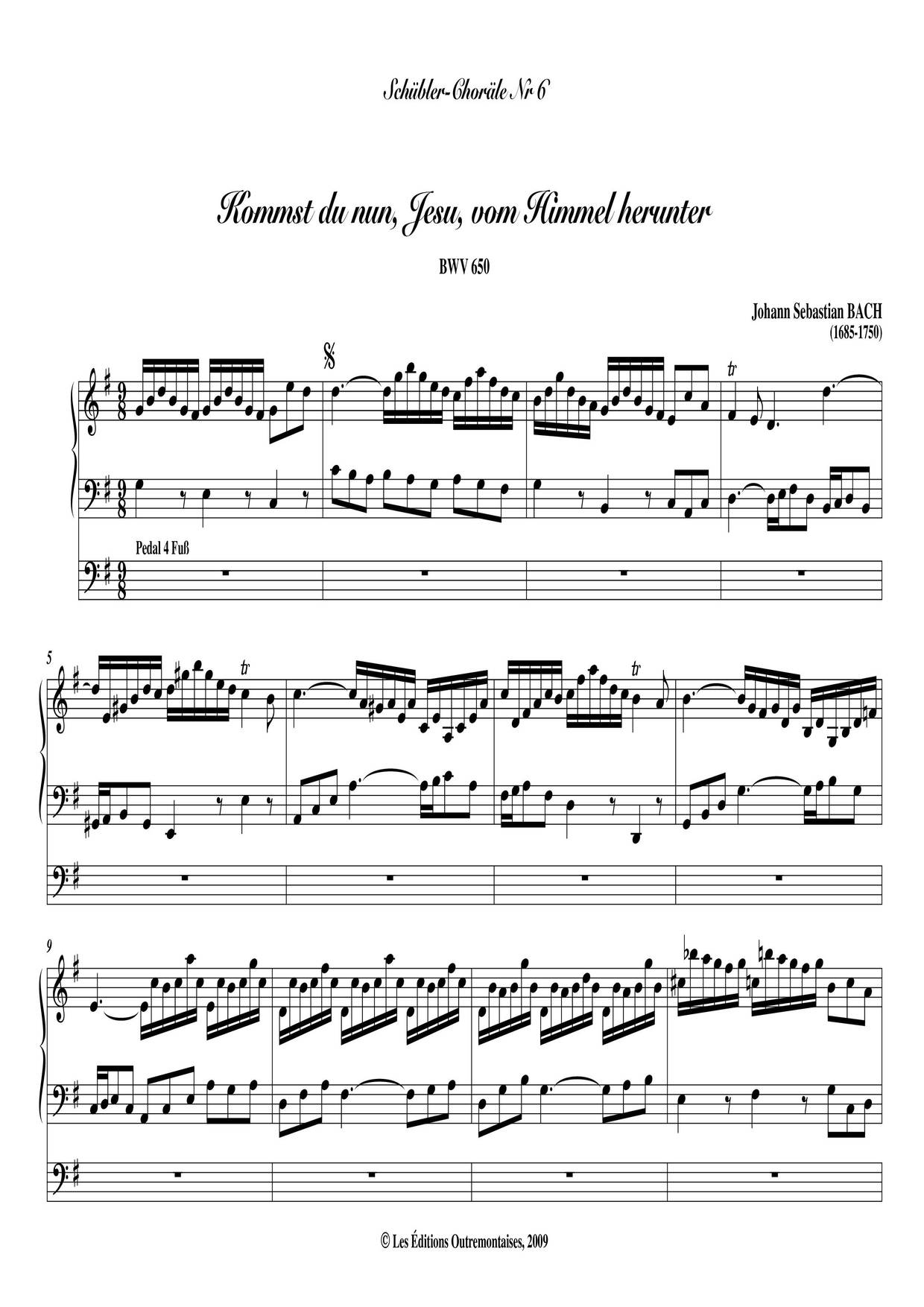 Chorale Prelude 'Kommst Du Nun Jesu Vom Himmel Herunter', BWV 650 Score