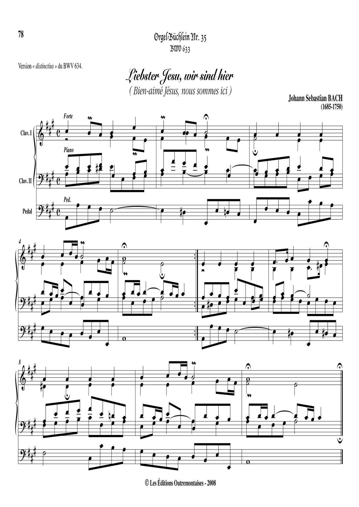 Chorale Prelude 'Liebster Jesu Wir Sind Hier', BWV 633ピアノ譜