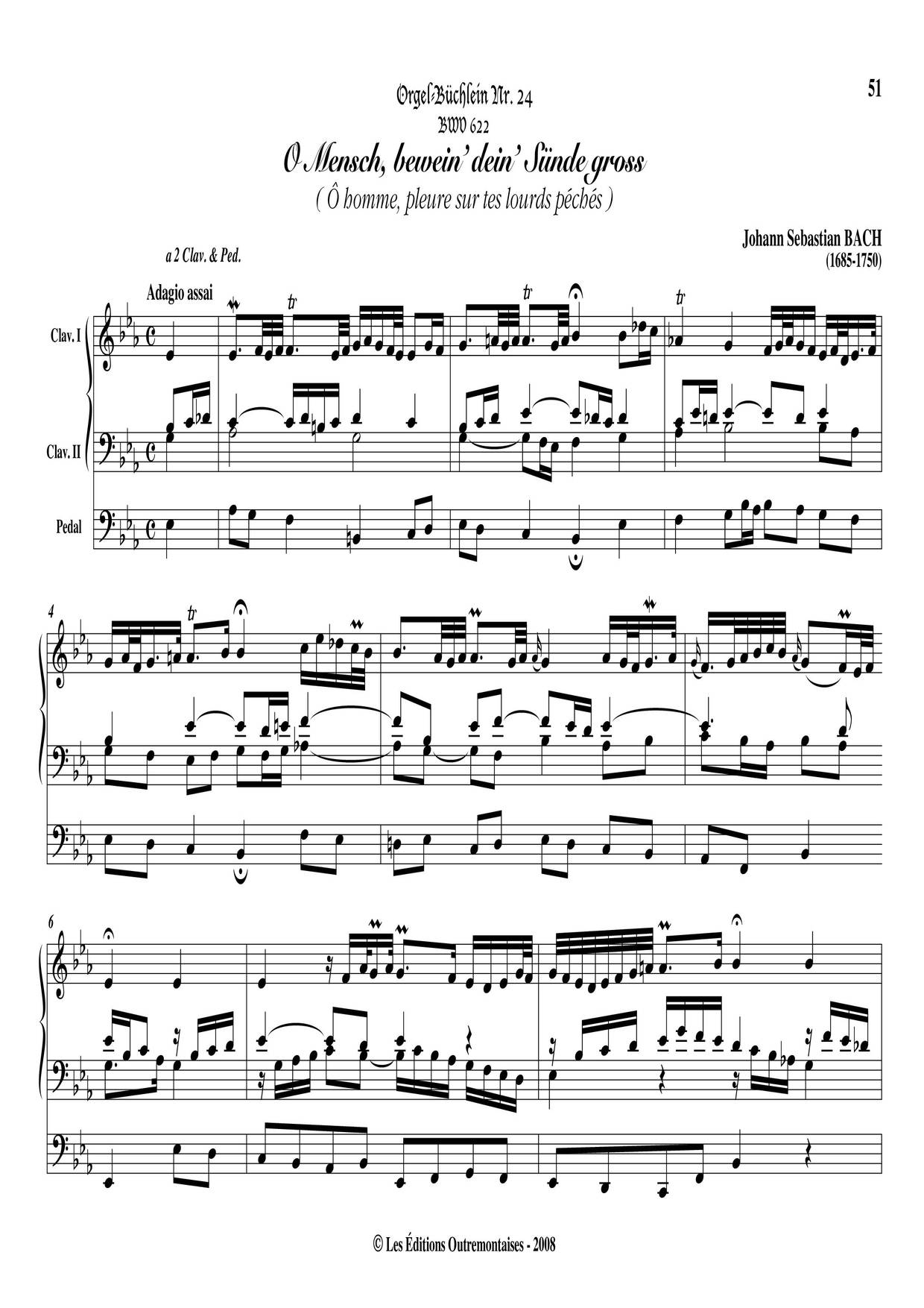 Chorale Prelude 'O Mensch Bewein Dein Sunde Gross', BWV 622ピアノ譜