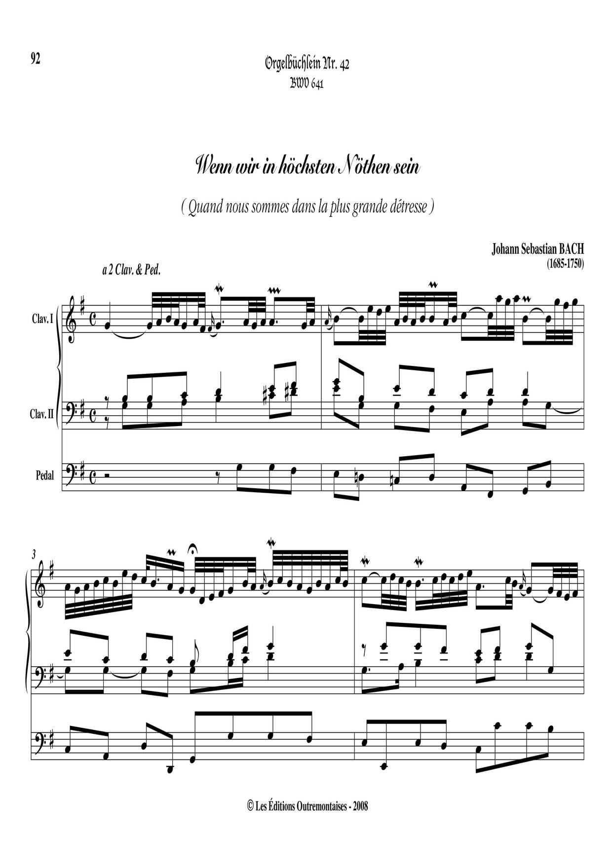 Chorale Prelude 'Wenn Wir In Hochsten Noten Sein', BWV 641 Score