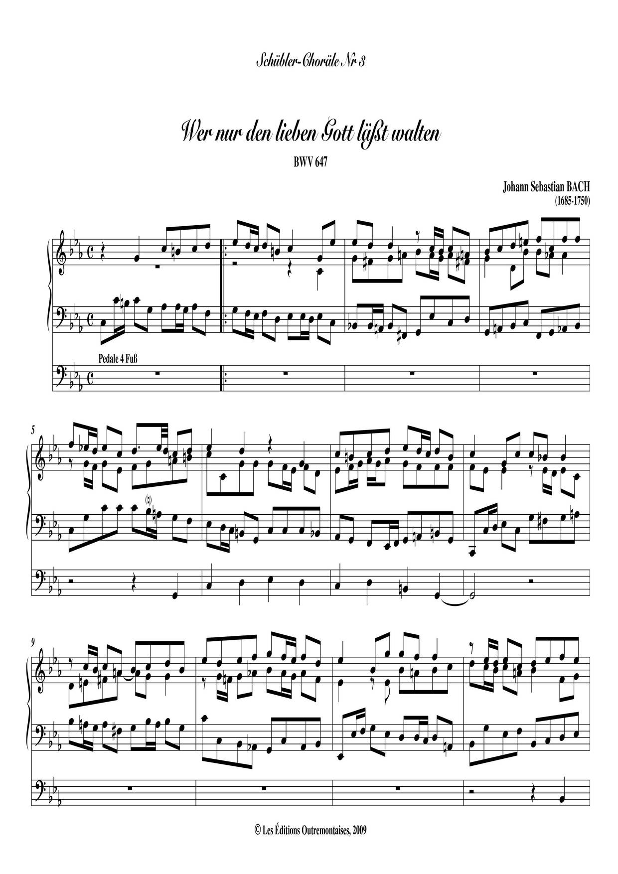 Chorale Prelude 'Wer Nur Den Lieben Gott', BWV 647琴譜