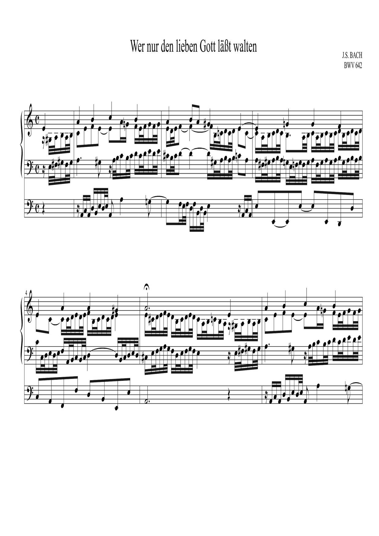 Chorale Prelude 'Wer Nur Den Lieben Gott', BWV 642琴谱