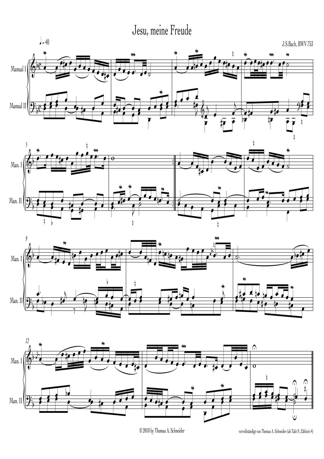 Jesu, Meine Freude, BWV 753 Score